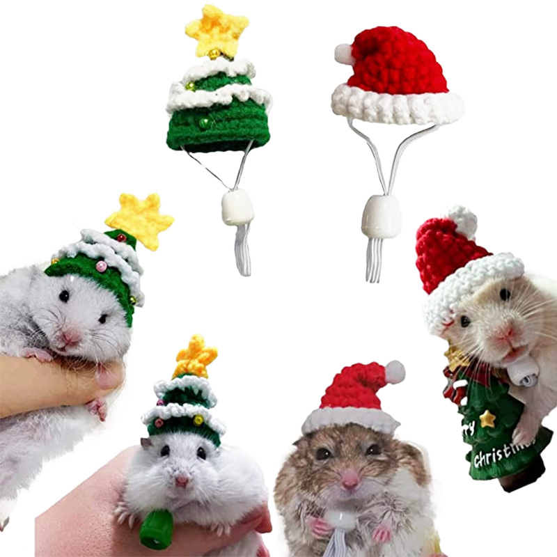 Santa Hat Plush - หมวกผ้าทอมือคริสต์มาสของตกแต่งหมวกหนูแฮมสเตอร์หมวกกระต่ายหมวกซานตาคลอสตุ๊กตาอุปกรณ์ตกแต่งคริสต์มาสสำหรับสัตว์เลี้ยงขนาดเล็ก