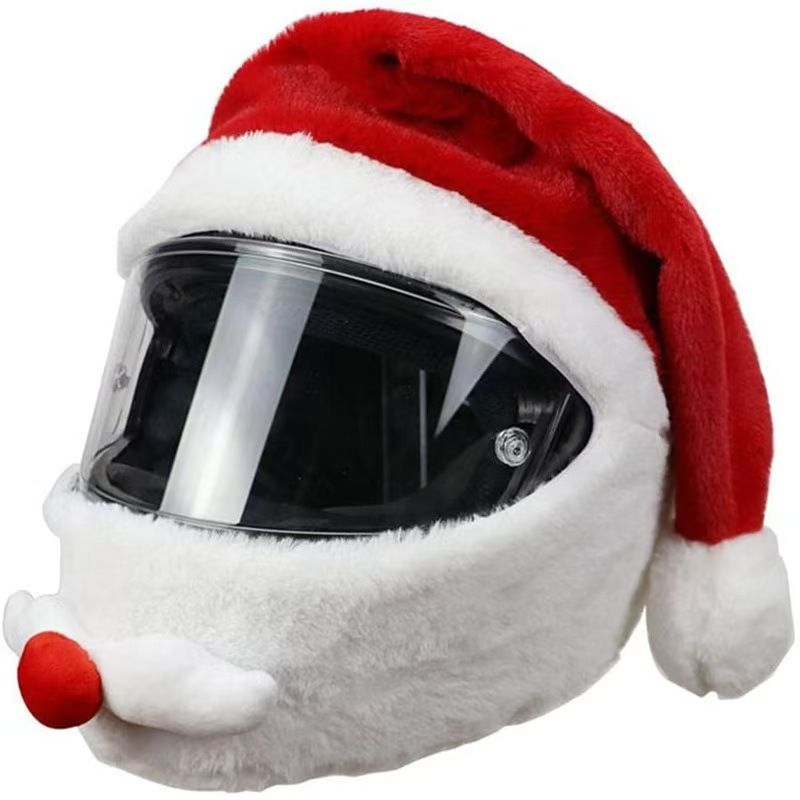 Santa Hat Plush - ผ้าคลุมหมวกกันน็อคซานตาคลอสสำหรับคริสต์มาส, หมวกกันน็อคสำหรับมอเตอร์ไซค์แบบขนนุ่ม, หมวกกันลมแบบเต็มหน้า, ชุดแต่งกายซานตาคลอสสำหรับผู้ขับขี่