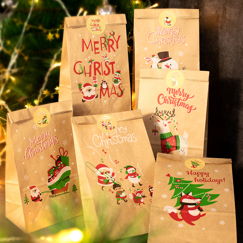 Advent Calendar Gift - ถุงของขวัญคริสต์มาสถุงกระดาษคราฟท์ถุงบรรจุคุกกี้ขนมกระเป๋าคริสต์มาสปฏิทินจุติสติกเกอร์ดิจิตอลบรรจุ24ชิ้น